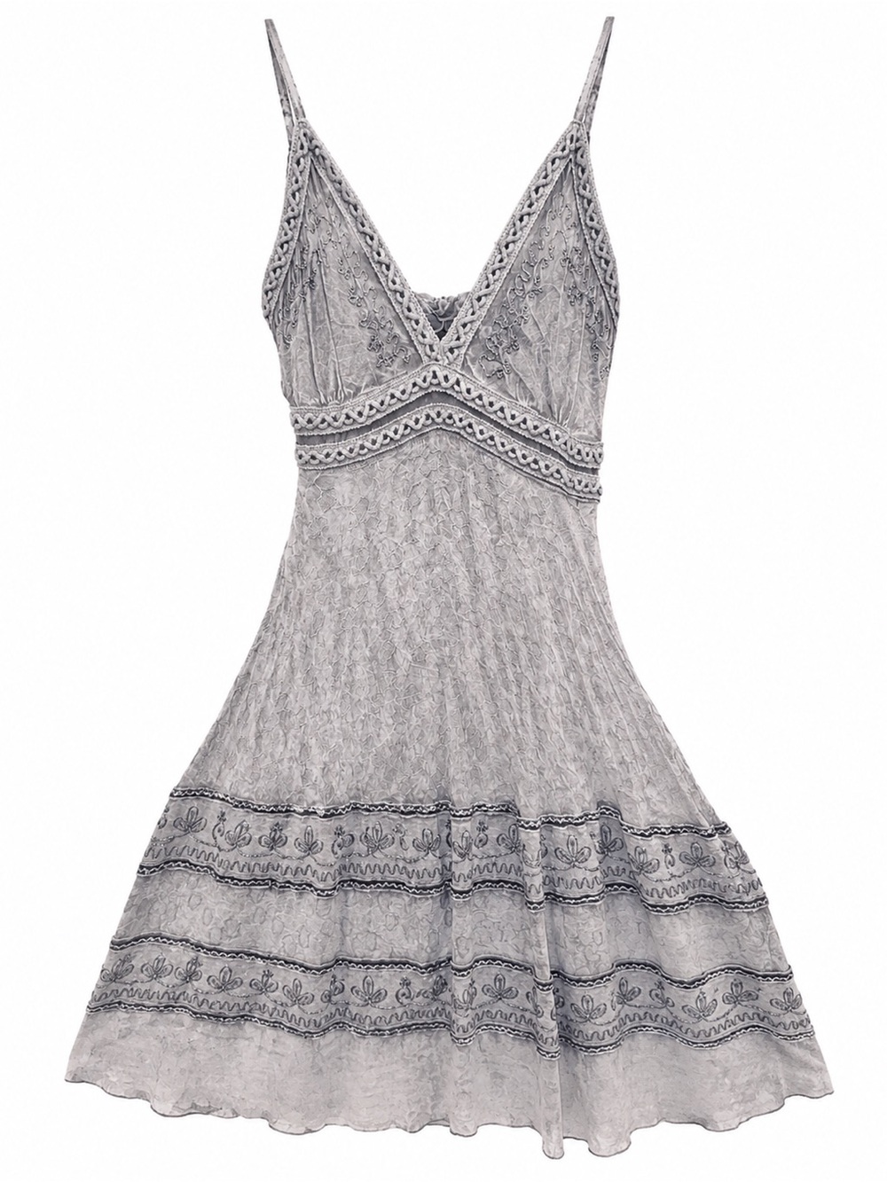 Advance Apparel Boho Embroidered Acid Wash Dress – Size S/M